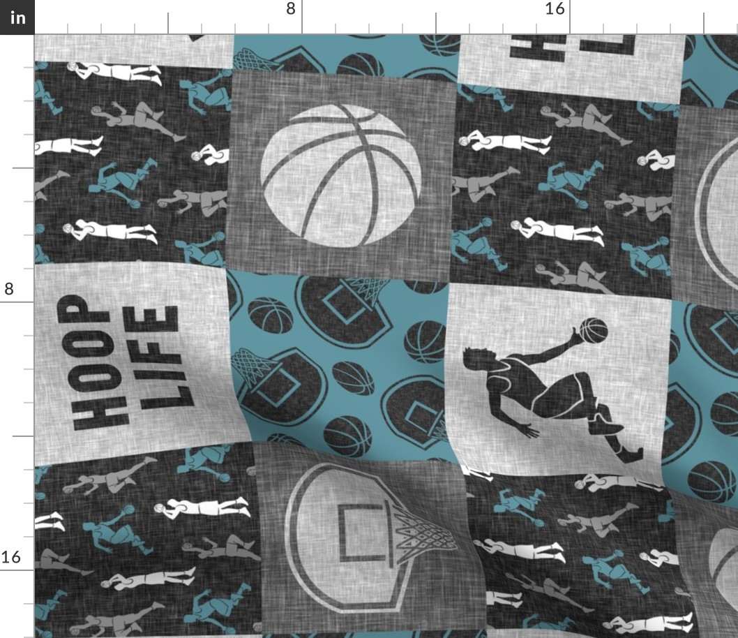 Hoop Life - Basketball Wholecloth - slate and grey sports patchwork (90) - LAD20
