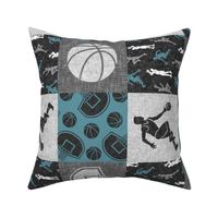 Basketball Wholecloth - slate and grey sports patchwork (90) - LAD20