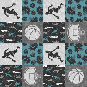 Basketball Wholecloth - slate and grey sports patchwork (90) - LAD20