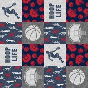 Hoop Life - Basketball Wholecloth - red, navy, grey sports patchwork (90)  - LAD20