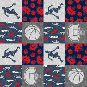 Basketball Wholecloth - red, navy, grey sports patchwork (90)  - LAD20