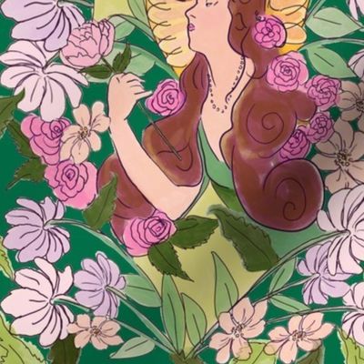 Art Nouveau Floral Goddess // Kelly Green