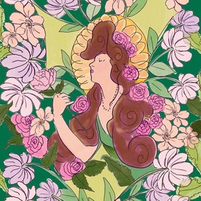 Art Nouveau Floral Goddess // Kelly Green