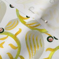 Art Nouveau Berry Vine Grey Green and Yellow on White