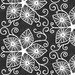 Dancing Flower Scrolls / Star Center - Charcoal Off Black  