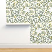 Art Nouveau Berry Vine Gray-Green on White