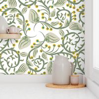 Art Nouveau Berry Vine Gray-Green on White