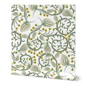 Art Nouveau Berry Vine Gray-Green on White