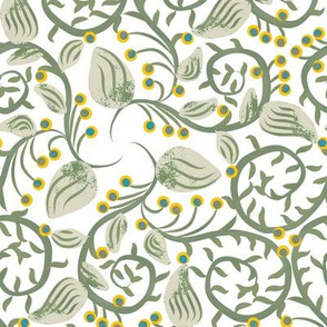 Art Nouveau Berry Vine Gray-Green on White