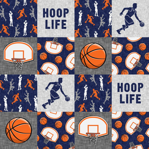 Hoop Life - Basketball Wholecloth - blue and orange sports patchwork  - LAD20