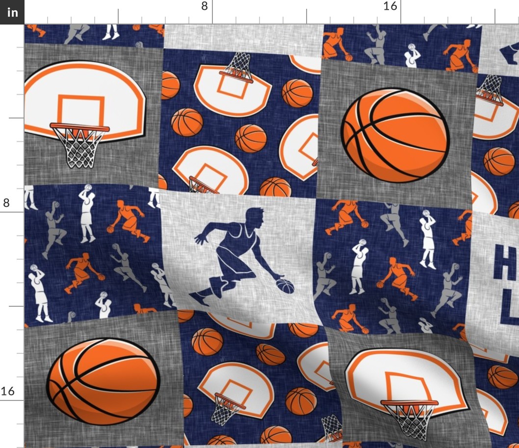 Hoop Life - Basketball Wholecloth - blue and orange sports patchwork  - LAD20