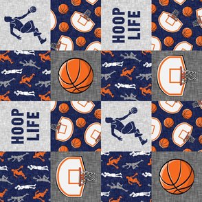 Hoop Life - Basketball Wholecloth - blue and orange sports patchwork (90) - LAD20