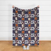 Basketball Wholecloth - blue and orange sports patchwork (90) - LAD20