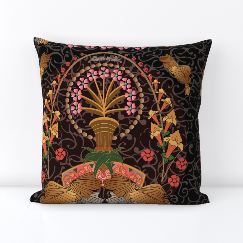 Art Nouveau flowers and feathers