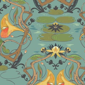 Art Nouveau Water Lily Green