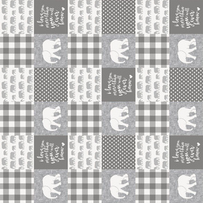 (3" small scale) Elephant wholecloth - I love you more than you will ever know - patchwork - plaid - grey  (90) C20BS