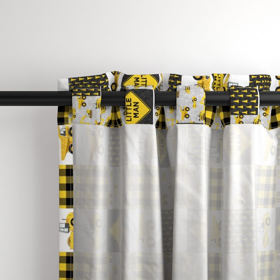 (3" small scale) Little Man - Construction Nursery Wholecloth - yellow and black plaid (90) - LAD20BS