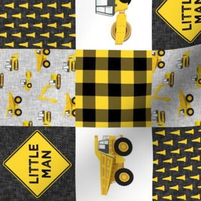 (3" small scale) Little Man - Construction Nursery Wholecloth - yellow and black plaid (90) - LAD20BS