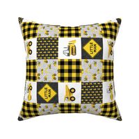 (3" small scale) Little Man - Construction Nursery Wholecloth - yellow and black plaid (90) - LAD20BS