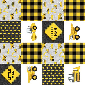 (3" small scale) Little Man - Construction Nursery Wholecloth - yellow and black plaid (90) - LAD20BS