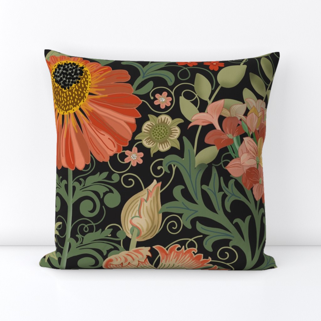 Large Le Jardin Art Nouveau black William Morris Style