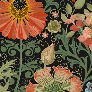 Large Le Jardin Art Nouveau black William Morris Style