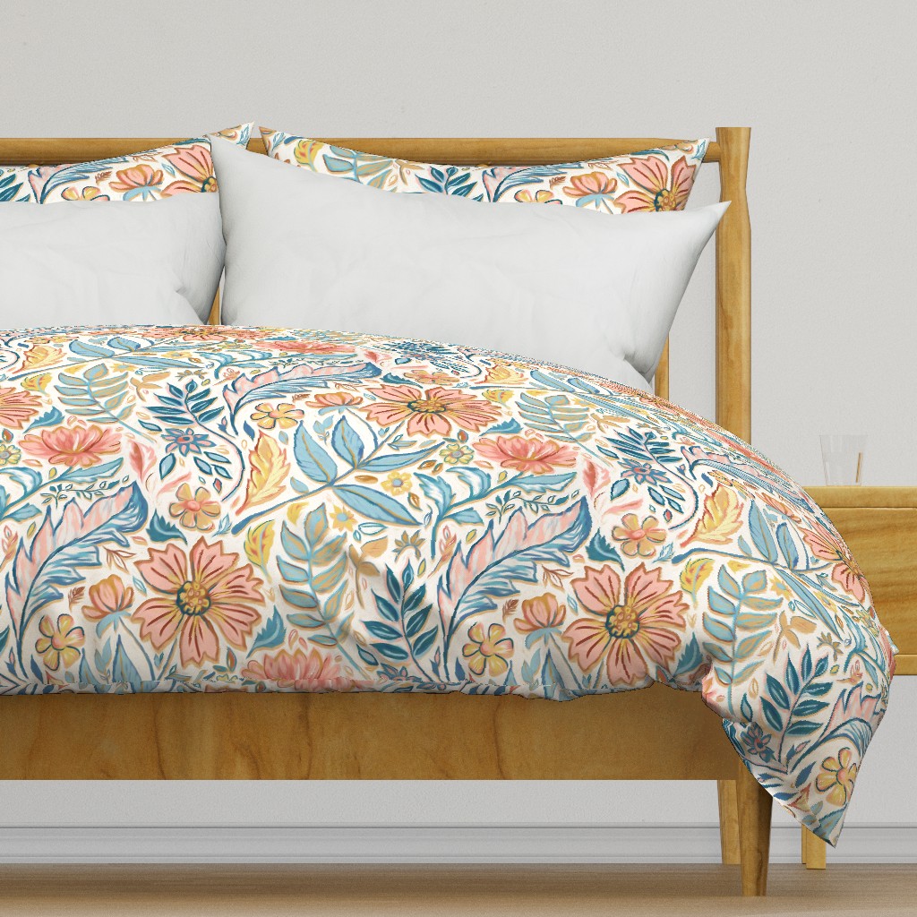 Soft Peach and Blue Art Nouveau Floral