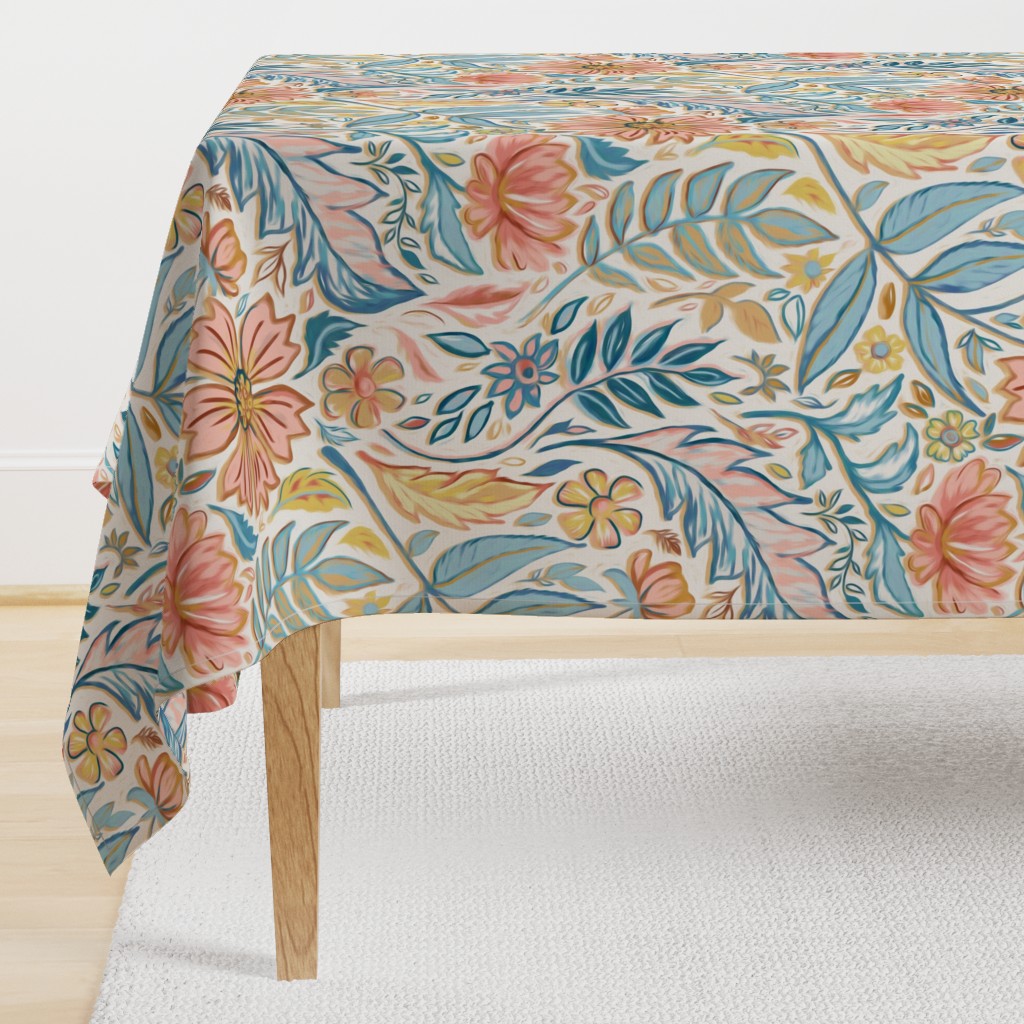 Soft Peach and Blue Art Nouveau Floral