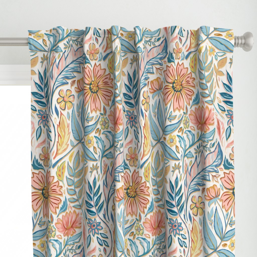 Soft Peach and Blue Art Nouveau Floral