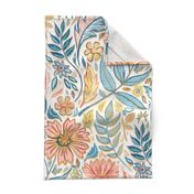 Soft Peach and Blue Art Nouveau Floral