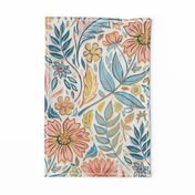 Soft Peach and Blue Art Nouveau Floral