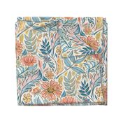 Soft Peach and Blue Art Nouveau Floral