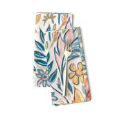 Soft Peach and Blue Art Nouveau Floral