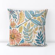 Soft Peach and Blue Art Nouveau Floral