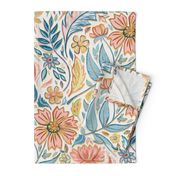 Soft Peach and Blue Art Nouveau Floral