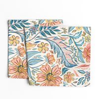 Soft Peach and Blue Art Nouveau Floral