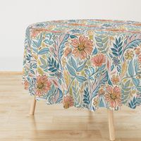 Soft Peach and Blue Art Nouveau Floral