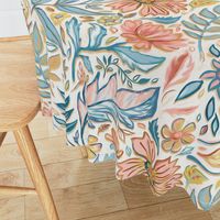 Soft Peach and Blue Art Nouveau Floral