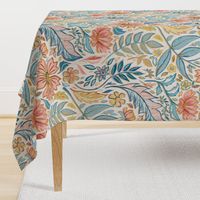 Soft Peach and Blue Art Nouveau Floral