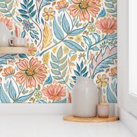 Soft Peach and Blue Art Nouveau Floral