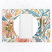 Soft Peach and Blue Art Nouveau Floral