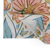 Soft Peach and Blue Art Nouveau Floral