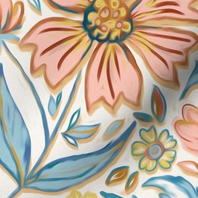 Soft Peach and Blue Art Nouveau Floral