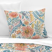 Soft Peach and Blue Art Nouveau Floral