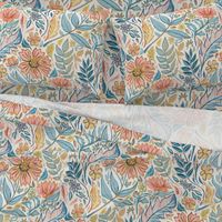 Soft Peach and Blue Art Nouveau Floral