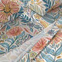 Soft Peach and Blue Art Nouveau Floral