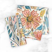 Soft Peach and Blue Art Nouveau Floral