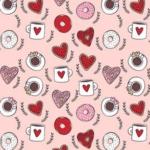 SMALL - valentines coffee // donuts and coffee fabric breakfast cafe foodie blush