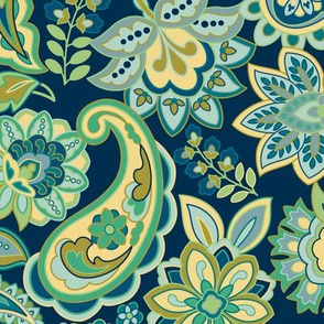 Green Gold Paisley Navy