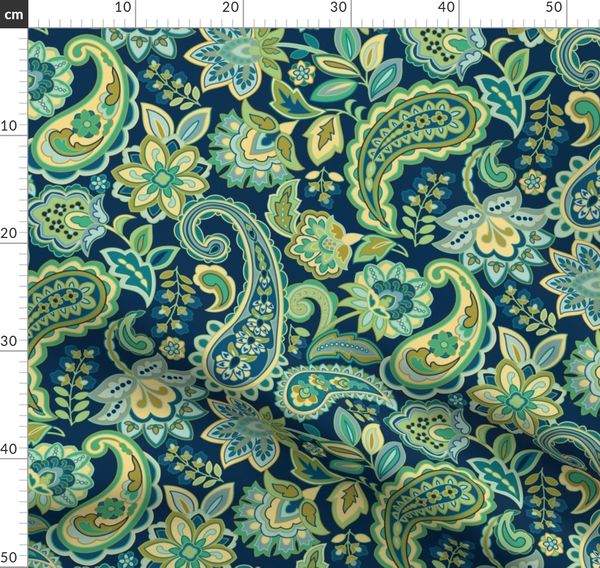 Green Gold Paisley Navy - Spoonflower
